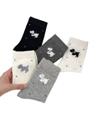 Rufia - Cute Dog Pattern Knit Crew Socks