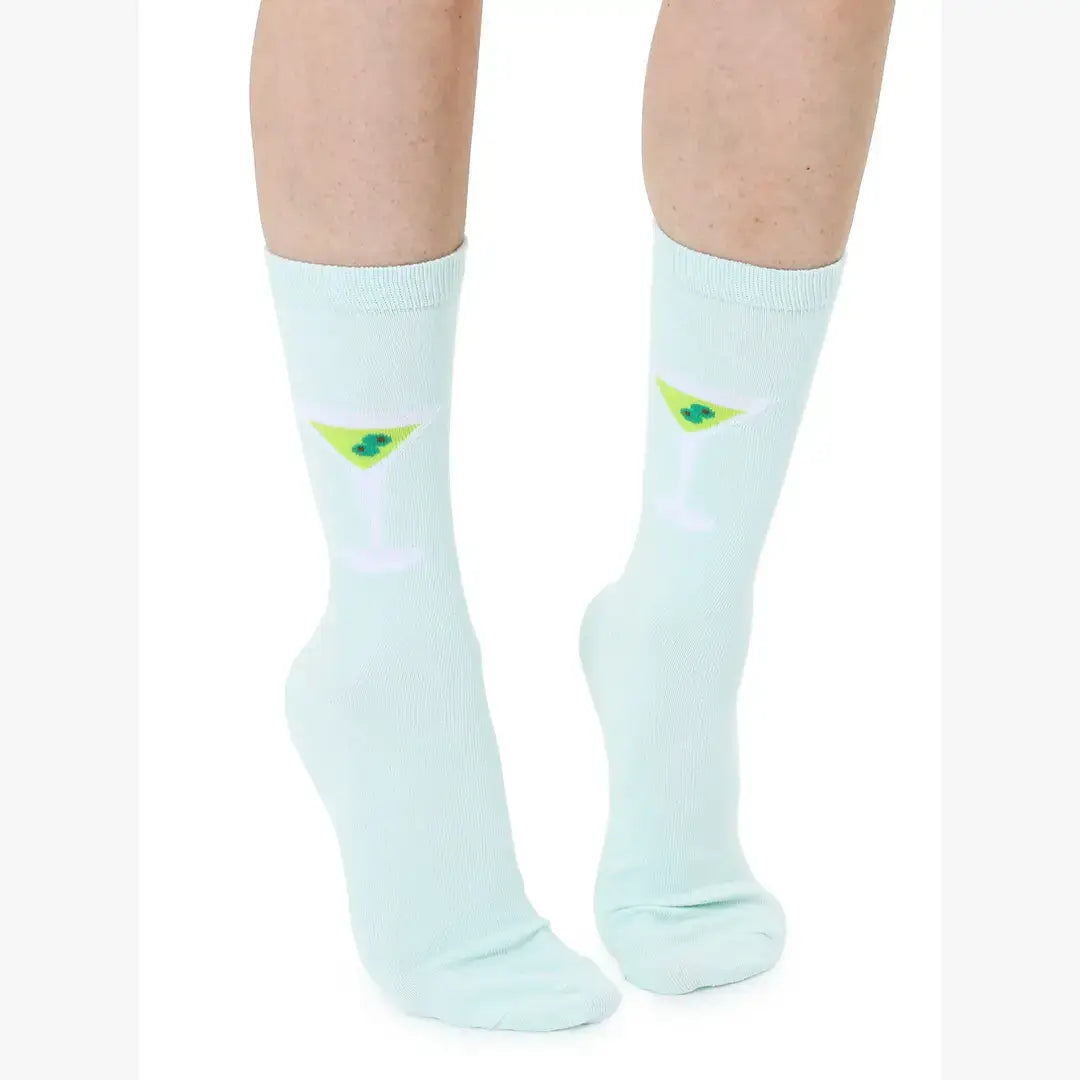 Martini Glass 3D Crew Socks – Green