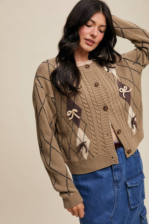 Argyle Bow Detail Knit Cardigan