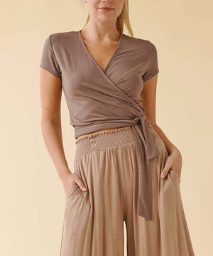 Bamboo Wrap Cap-Sleeve Crop Top