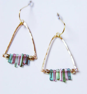 Watermelon Tourmaline Gold Earrings