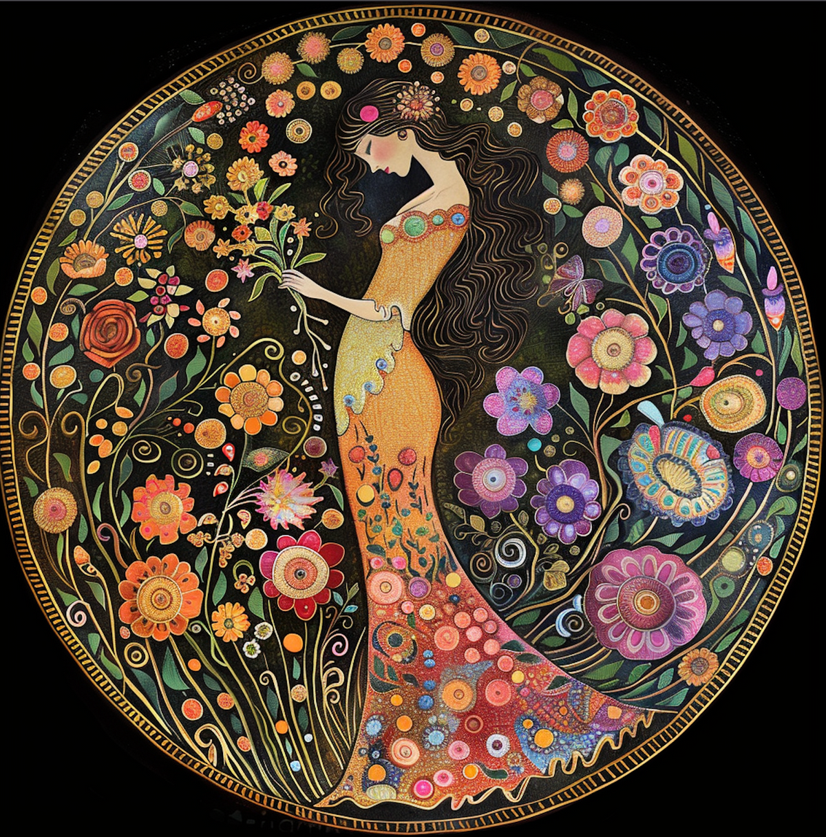 Spring Magic Garden Goddess Tambourine Wall Accent