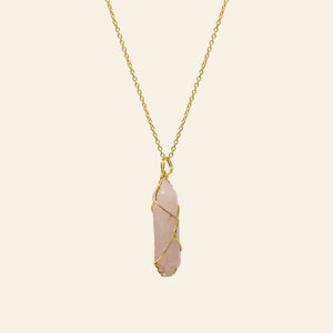 Wire Wrapped Crystal Point Necklace - Gold