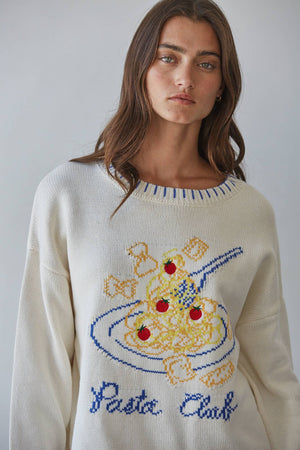 Ivory Blue Knit Pullover Sweater