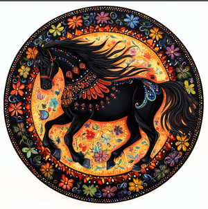 Mystic Black Horse Tambourine Wall Accent - 4 inch