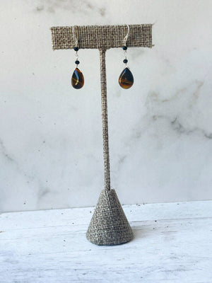 Tiger's Eye & Black Glass Earrings