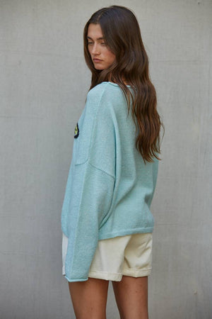 Knit Sweater Boat Neck Long Sleeve Pullover