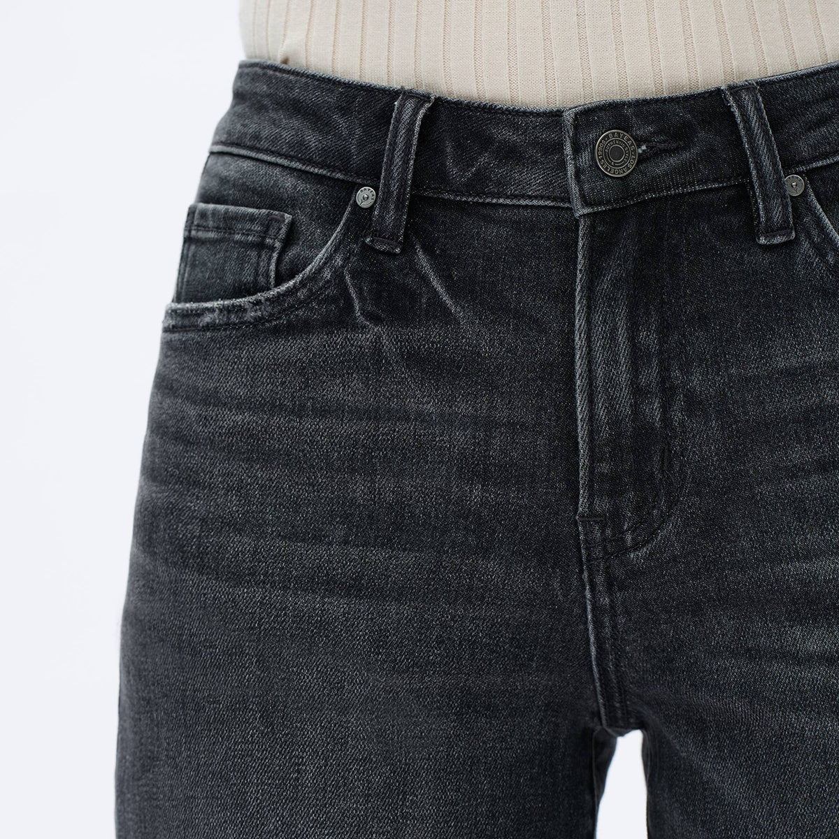 Dark Grey Washed Denim Mid Rise Wide Leg Jeans with Raw Hem