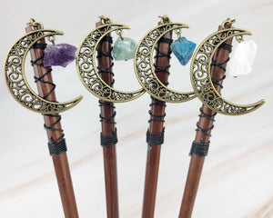 Gemstone Moon Hair Sticks - Moon / Wisdom