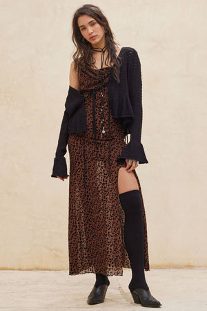 Pointelle Knit Trumpet-Sleeve Peplum Cardigan