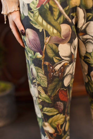 Fleur De Lune Linen Cropped Artist Pant w/ Boho Floral Print