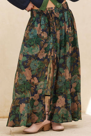 Floral-Print Drawstring Button-Front Maxi Skirt