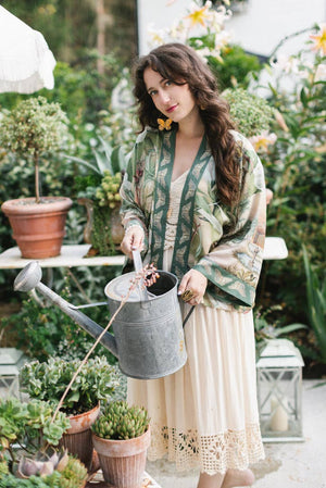 Fleur De Soleil Pixie Crop Kimono w/ Florals & Butterfly
