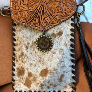 Tooled Cowhide Phone Crossbody
