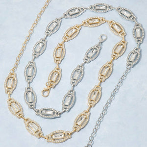 Gold Crystal Baguette & Rhinestone Oval Link Chain Belt