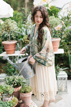 Fleur De Soleil Pixie Crop Kimono w/ Florals & Butterfly