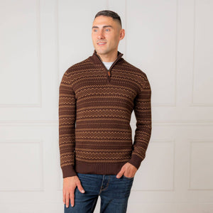 Organic Half Zip Pullover - Chocolate Fireside Fair Isle
