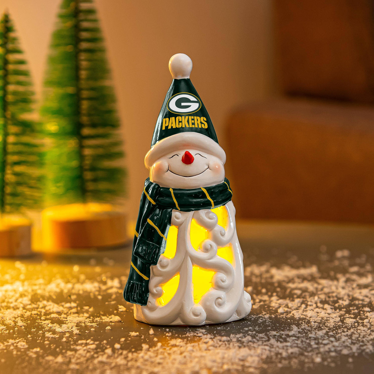 Green Bay Packers Snowman LED Statuary – 8 Inch