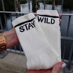 "Stay Wild" Crew Socks – Ivory & Black by Atticus Poetry