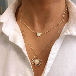 Dainty Sun Moon Opal Charm Layering Necklace in Solid Copper
