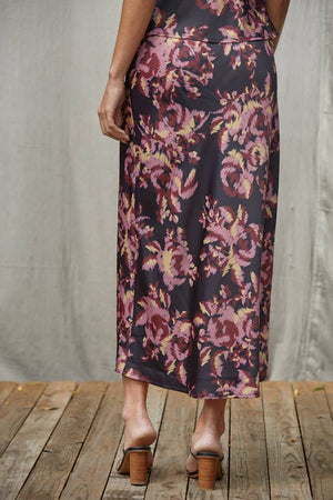 Woven Polyester Floral Print Midi Skirt