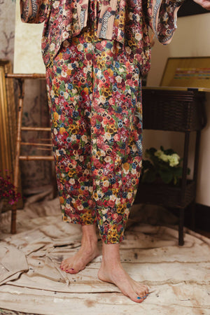 Art of Life Linen Cropped Artist Pant with Boho Floral Print