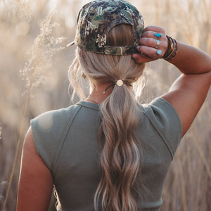 "Adapt" Camo, Gold Charm Antler Hair Tie Bracelet Set