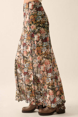 Floral Mesh Inverted Seam Maxi Skirt