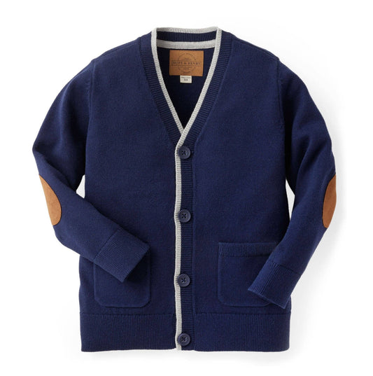 Tipped Organic Cardigan with Elbow Patches