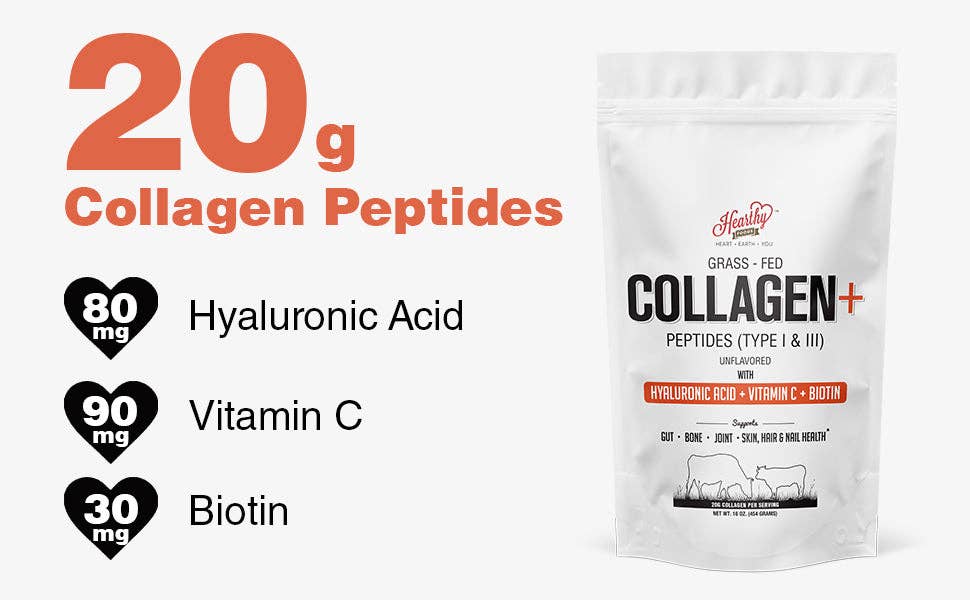 Collagen+ with Hydrolyzed Collagen Powder - Biotin - Hyaluronic Acid & Vitamin C