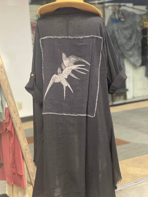 Duster with Swallow Patch in Black