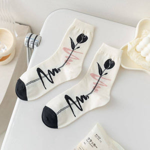 Black and White Floral Patterned Socks