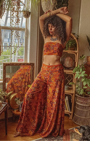 Silk Vintage Floral Palazzo Pants