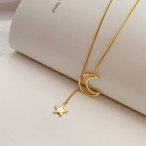 Moon Star Charm Lariat Y Necklace in 925 Sterling Silver