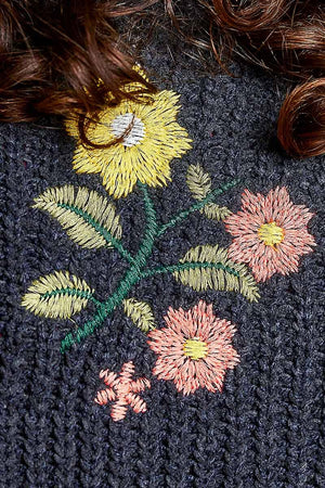Embroidered Peace Knit Cardigan – Charcoal