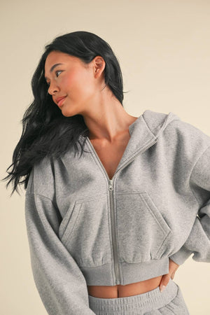 Cozy Fleece Oversized Crop Full Zip Hoodie