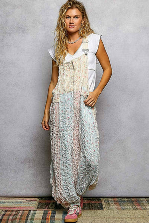 Boho Floral Lace-Trim Front-Zip Overalls