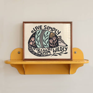 Blooming Armadillo Art Print, Boho Wall Art