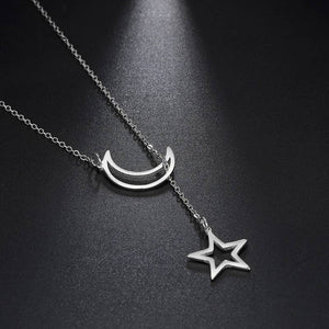 Moon Star Charm Lariat Y Necklace in 925 Sterling Silver