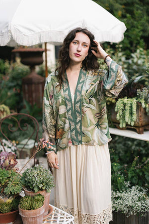 Fleur De Soleil Pixie Crop Kimono w/ Florals & Butterfly