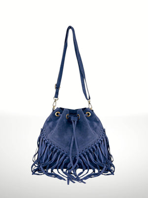 Emanuela Suede Leather Fringe Bag - Gray