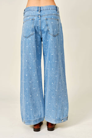 Polka Dot Curved Seam Barrel Jeans