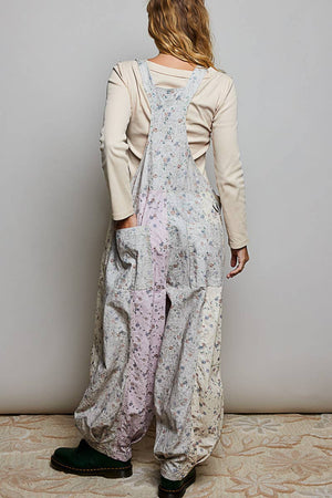 Boho Floral Lace-Trim Front-Zip Overalls