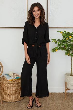 Italian Linen Pants with Raw Hem and Pockets