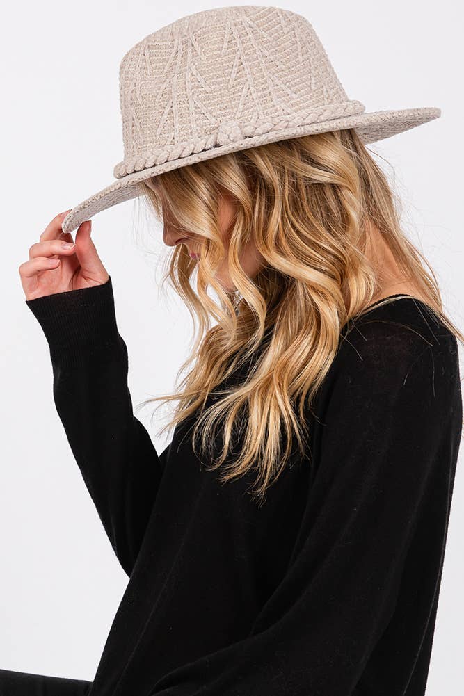 Chenille Pattern Braided Band Winter Fedora