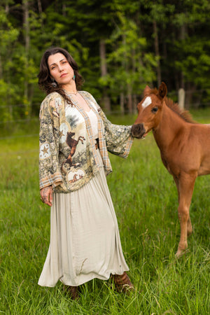 Born to Run Pixie Duster Crop Kimono w/ Horse & Flower Print