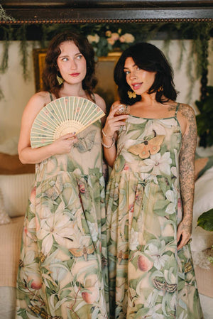 Fleur De Soleil Bohéme Long Maxi Slip Dress w/ Florals
