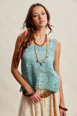 Crochet Lace Square Neck Tank Top