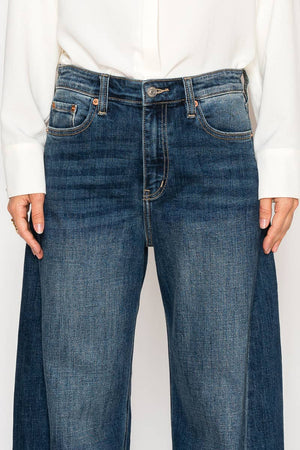 HIGH RISE RELAXED TAPERED DARK WASH BARREL JEANS