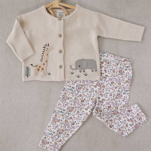 Animal Safari Embroidered Organic Baby Cardigan